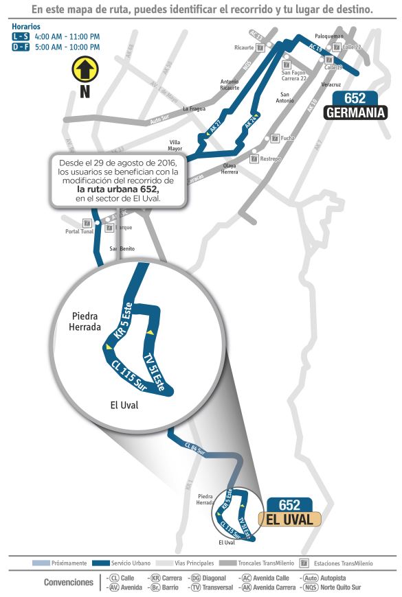 Servicio Urbano 652 Germania El Uval,su recorrido se modifica en el sector de El Uval, 