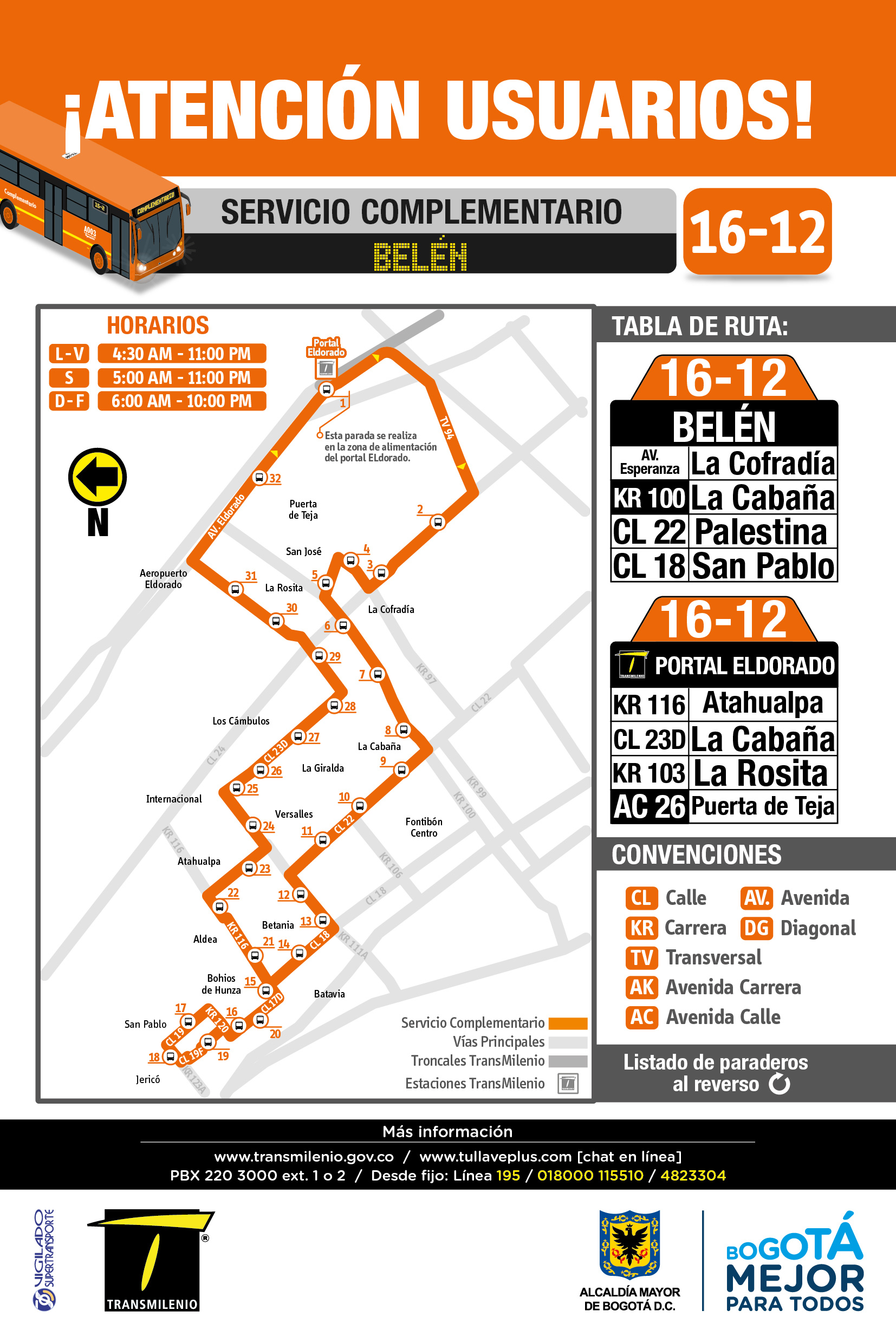 La ruta complementaria  belén 16-12 tiene nueva parada en  zona de alimentadores del portal Eldorado, y  extendió su recorrido en el sector  San Pablo y Jericó