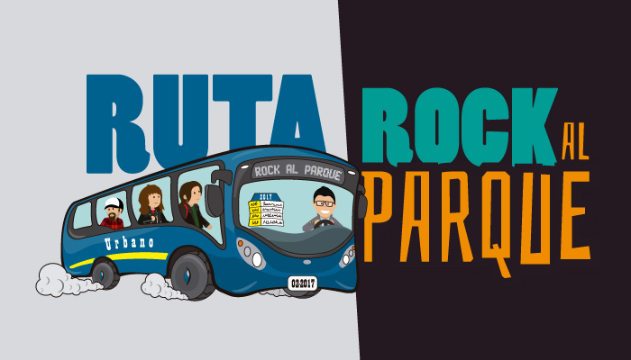 Bus Zonal ilustrado acompañado de las palabras Rock al Parque