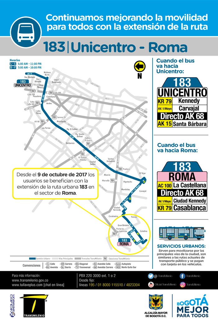 Mapa del ajuste operativo del a ruta 183  Unicentro Roma
