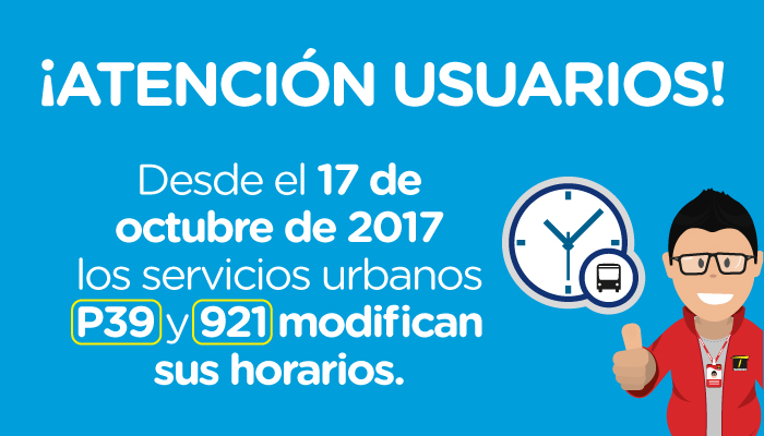 Imagen con texto indicando que existe cambios de horarios P39 y 921