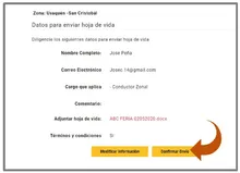 Acepte términos y condiciones, y luego seleccione “enviar informació