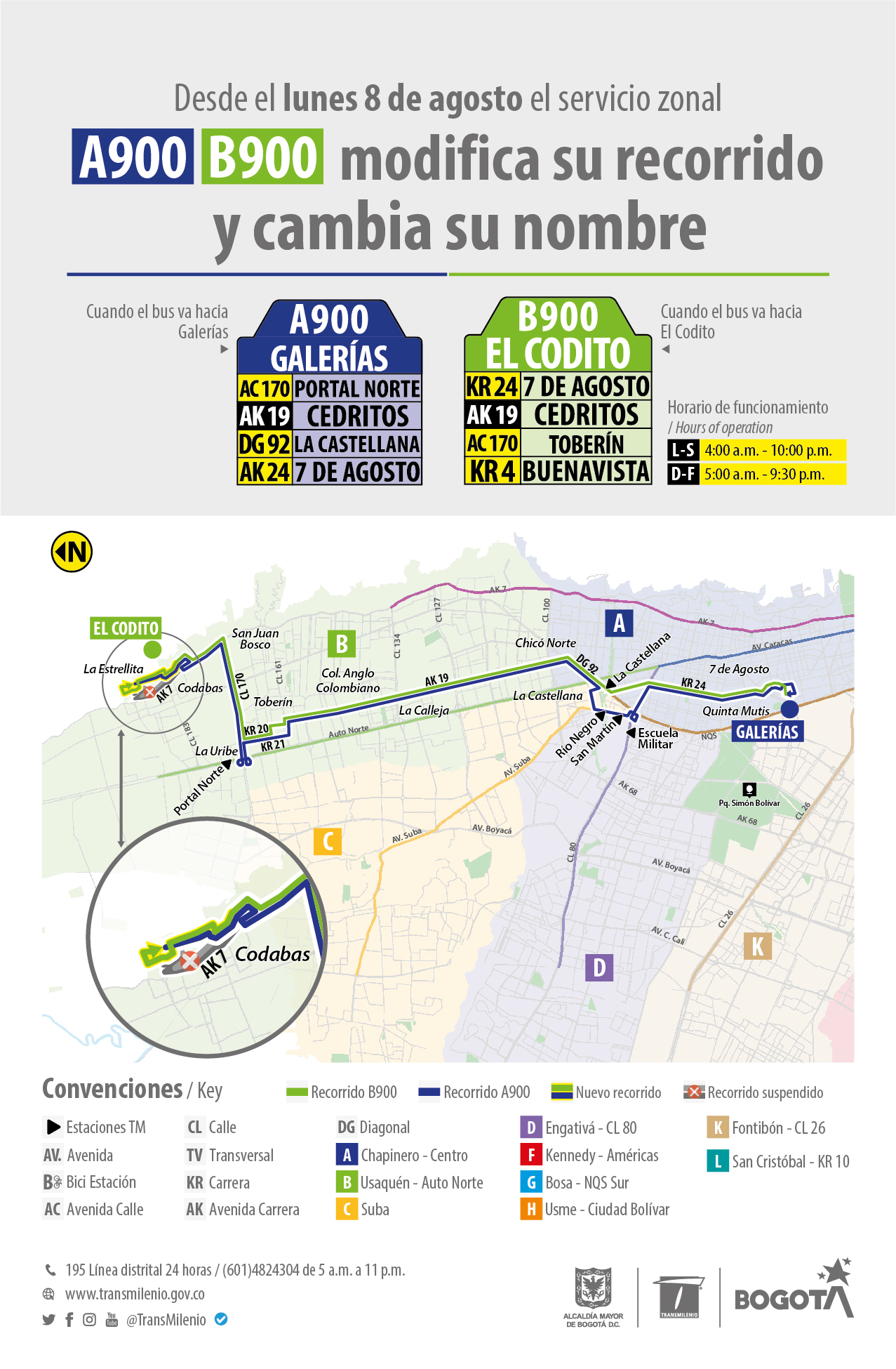 Recorrido con ajuste operacional de la ruta B900- A900