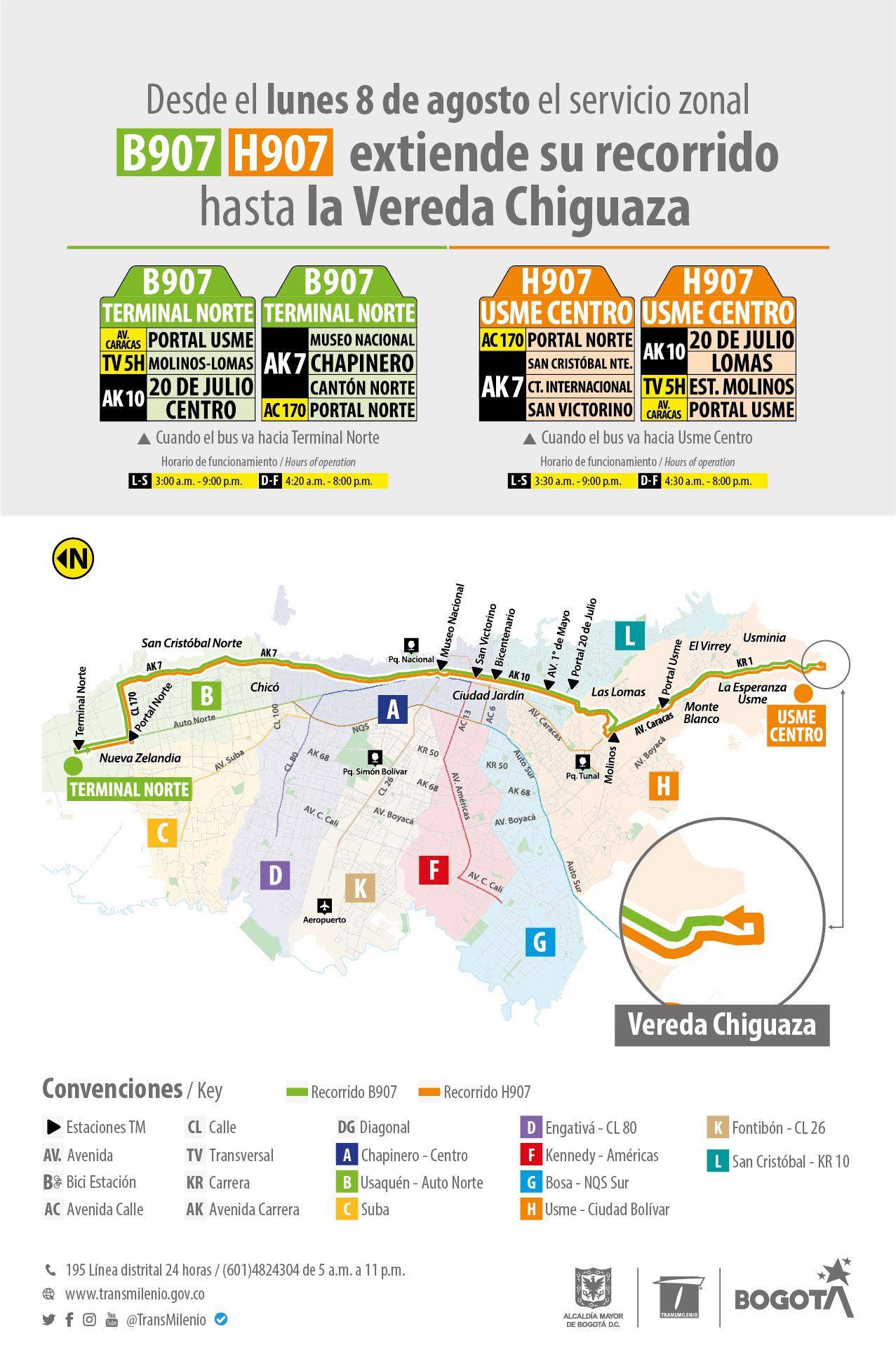 Ruta B907 – H907 extiende su recorrido hasta la vereda Chiguaza