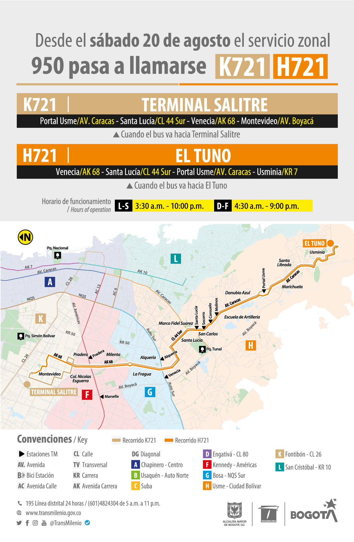 Ruta zonal 950 pasa a llamarse K721 - H721