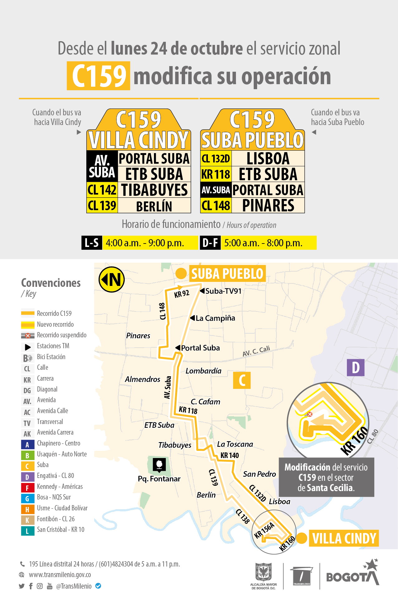 Servicio zonal C159 ajusta su recorrido en el sector de Santa Cecilia