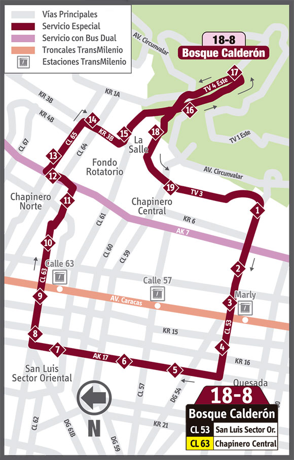 Mapa de la Ruta Especial 18-8 Bosque Calderón