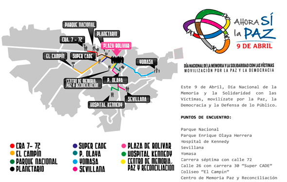 Mapa de los puntos estratégicos de donde sale la marcha el próximo 9 de abril