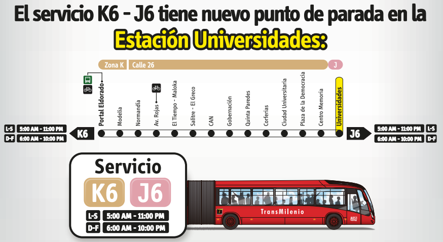 El servicio J6 - K6 tiene un nuevo punto de parada: Estación Universidades