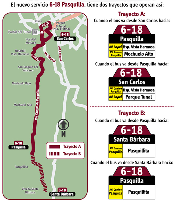 Mapa de la ruta Especial 6-18 Pasquilla