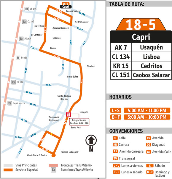 Mapa de la ruta complementaria 18-5 Capri