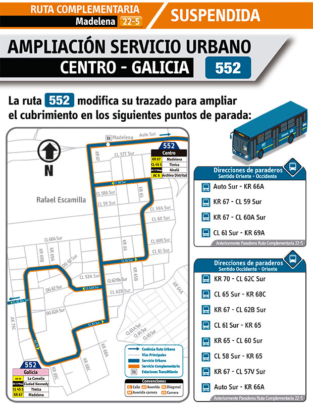 Ruta 552 Galicia - Centro reemplaza a la ruta complementaria 22-5