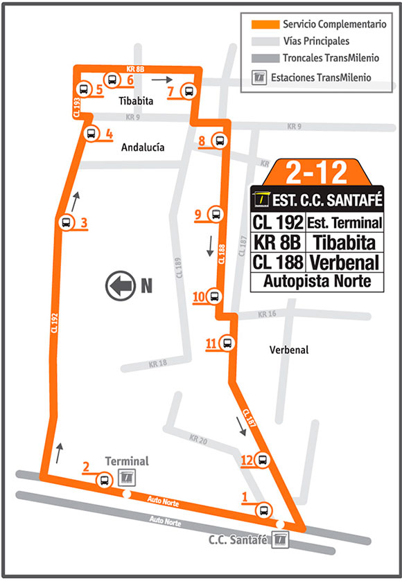 Mapa de la ruta complementaria 2-12 Tibabita