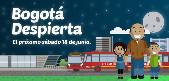 Ilustración de una ciudad de noche, una estación, un bus y un padre con sus hijos.