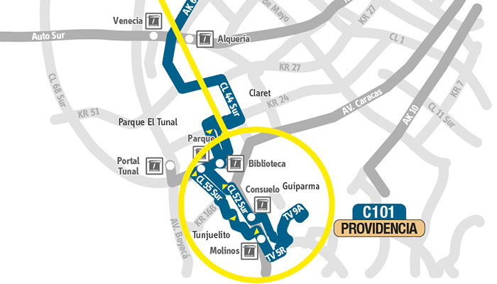 Modificación del recorrido de la ruta C101 El Palmar Providencia 