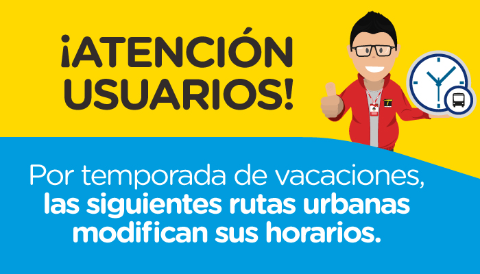 Modificación de horarios de algunas rutas urbanas por temporada de Vacaciones