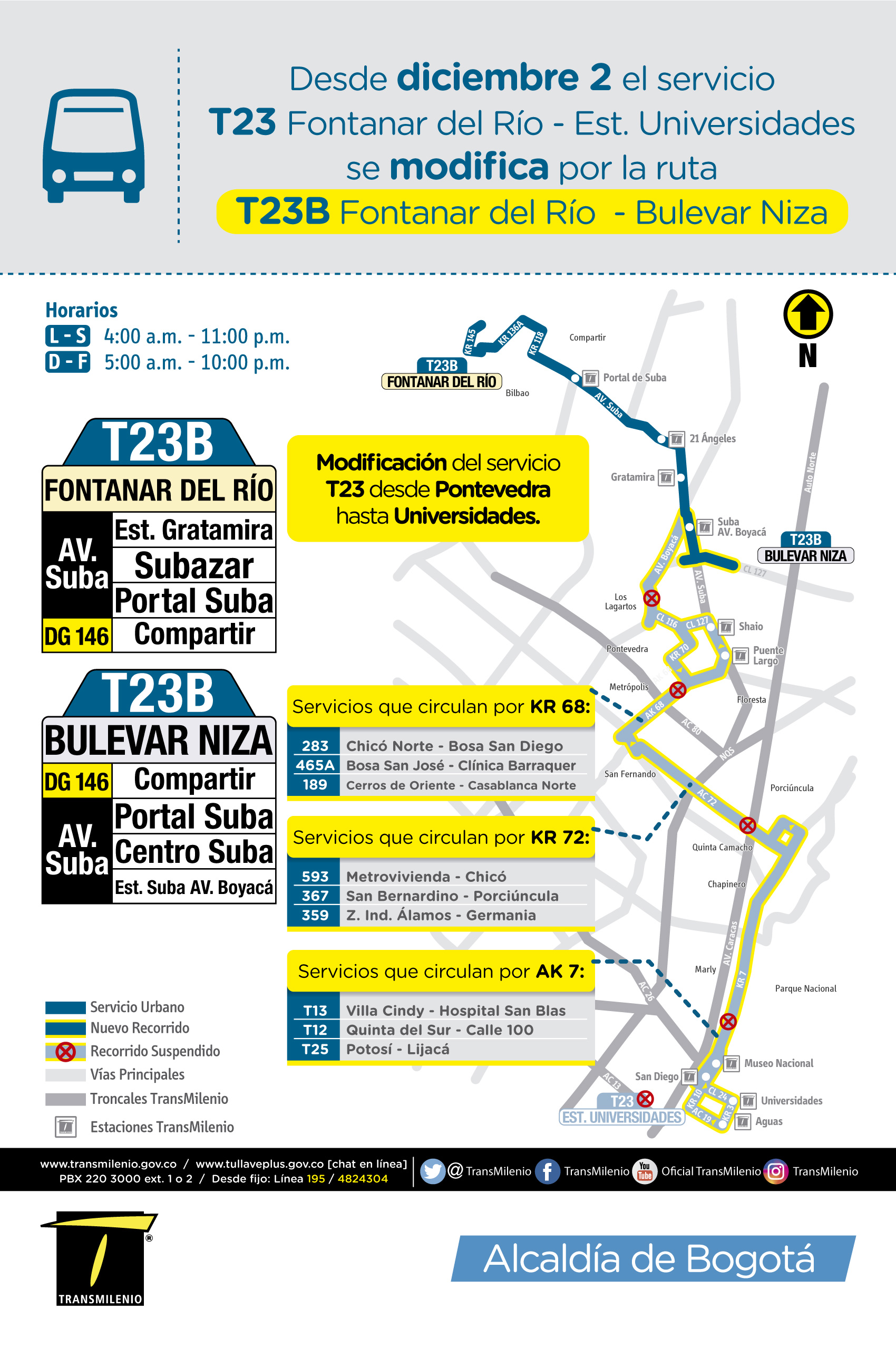Mapa de la ruta T23 cambia a T23B